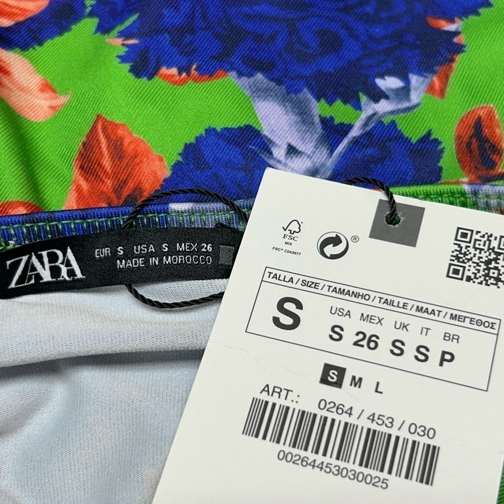 Zara Blue & Green Floral Asymmetrical Summer Resort Bodysuit Size Small NWT - Picture 3 of 9